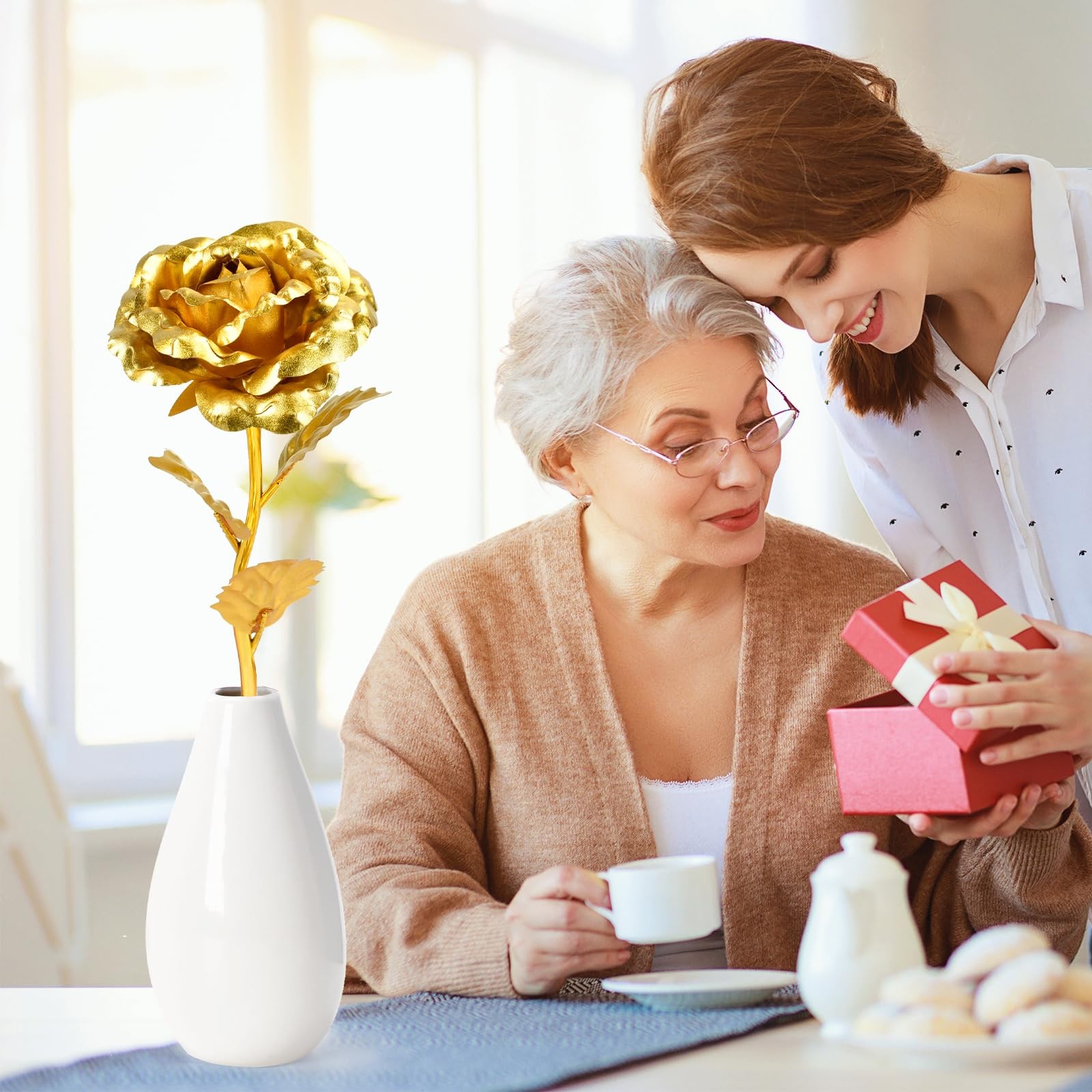 Gifts Mom Grandma Wife First Mothers Day Rose Flower With Vase Presents