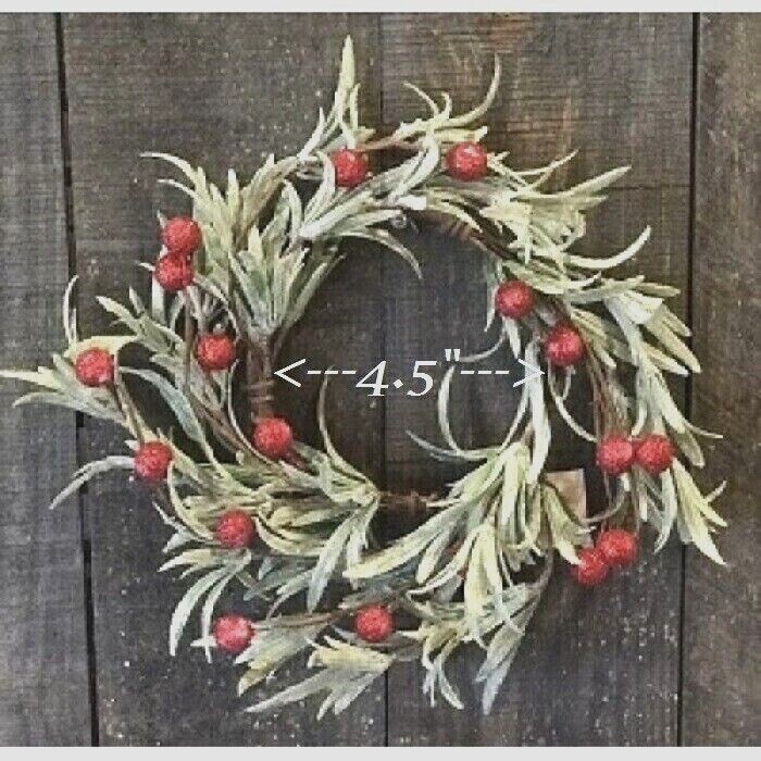 NEW PRIMITIVE CANDLE RING ICY RED BERRY Berries Buds 4.5″ Opening Christmas