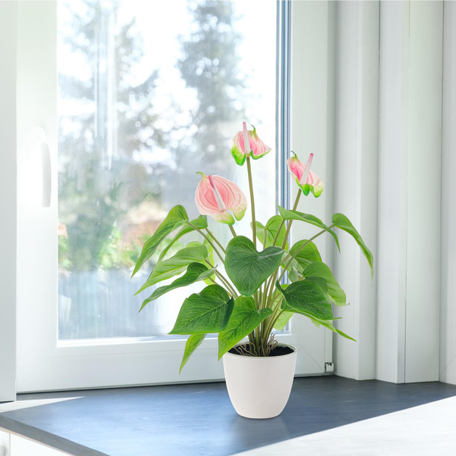 16.5 Inch Pink Artificial Anthurium Lily Flower Fake Andraeanum Plant Decor R…