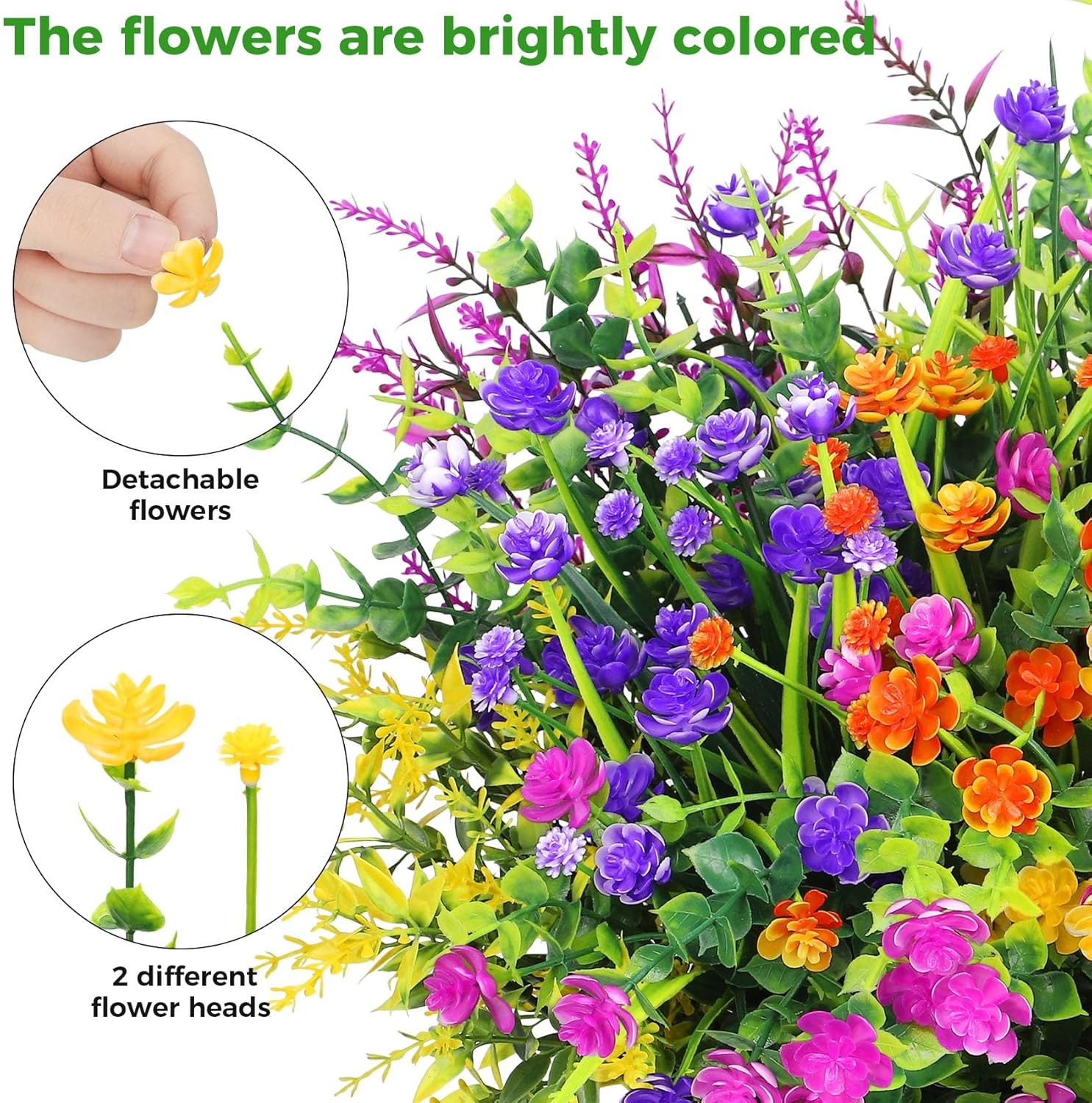 20 Bundles Artificial Flowers for Outdoors Fake Plastic Flowers UV Resistant