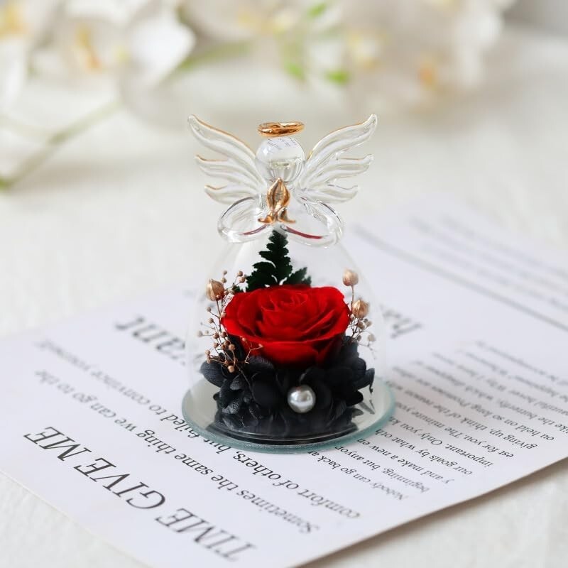 Angel Rose Gifts for Women,Preserved Roses Forever Flower in Glass Angel Figurin