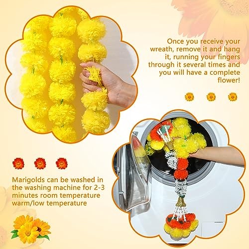 5 Pcs Diwali Marigold Garland for Decoration 5 Feet Long Artificial Yellow