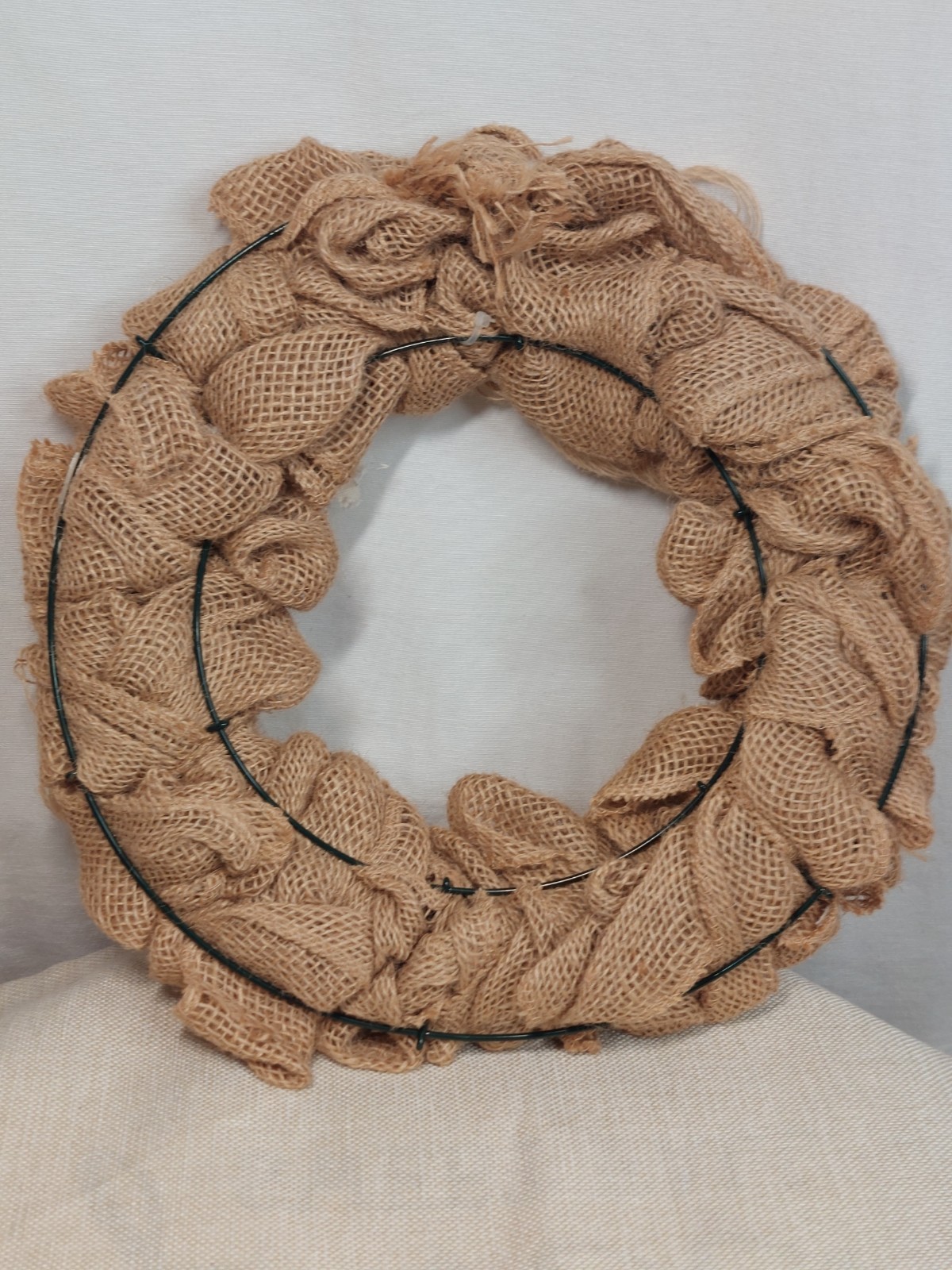 13″ Brown White Rose Flower Farmhouse Burlap Wreath Cottage Core Elegant Rustic