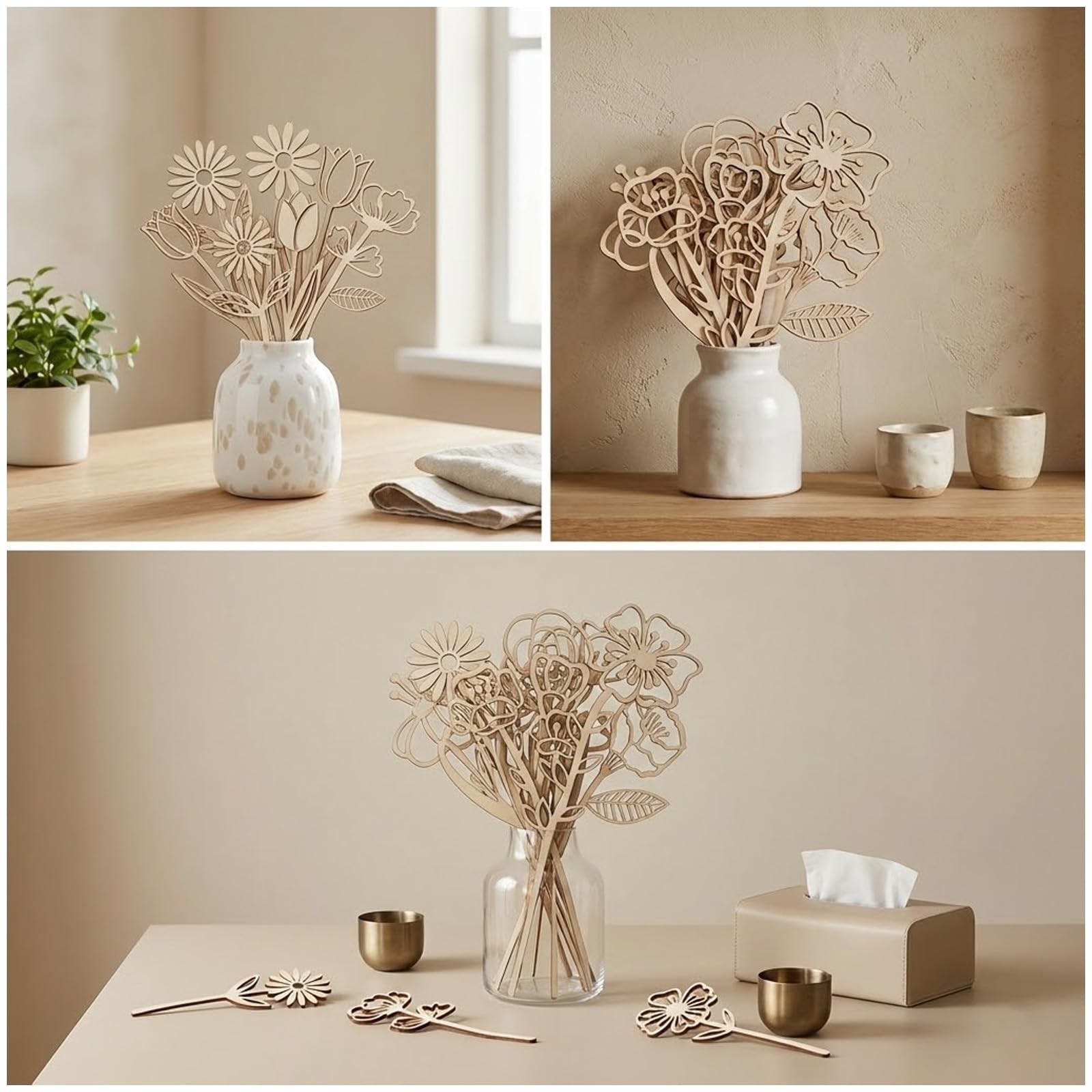16 Pcs Wooden Wildflower Decor Set, Wooden Flowers for Crafts Boho Wall Decal…