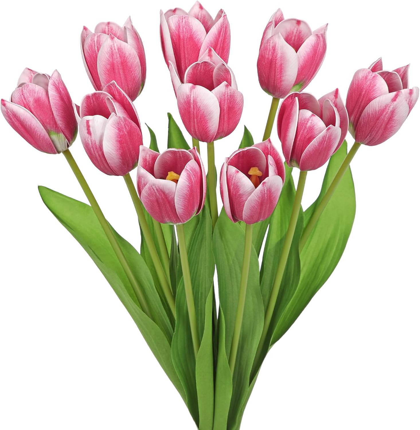 Artificial Tulips Flowers – 20″ Long Stem Faux Tulips, 10PCS Real Touch Fake Whi