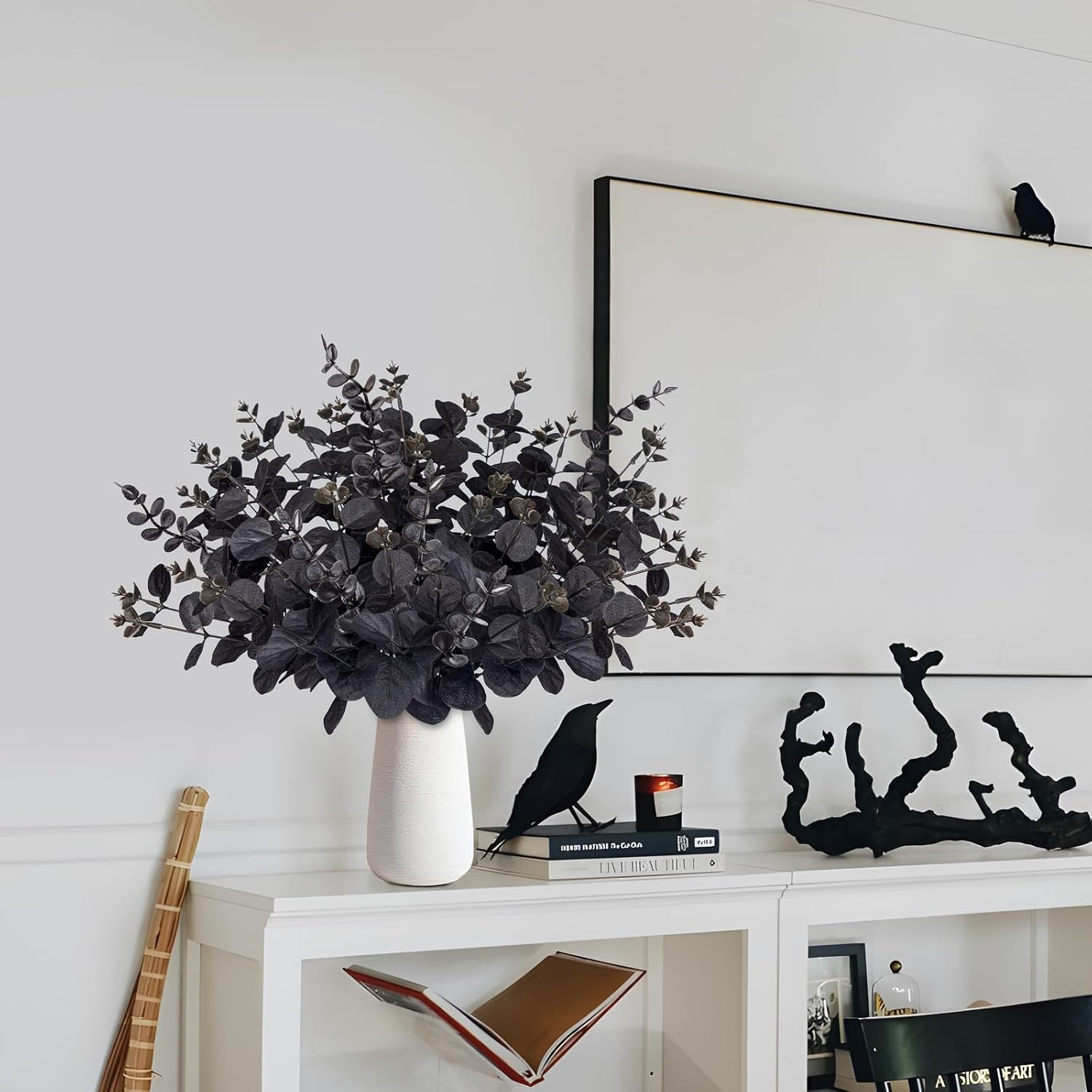 20PCS Black Halloween Decor Artificial Flowers Bulk – Eucalyptus Stems Branches