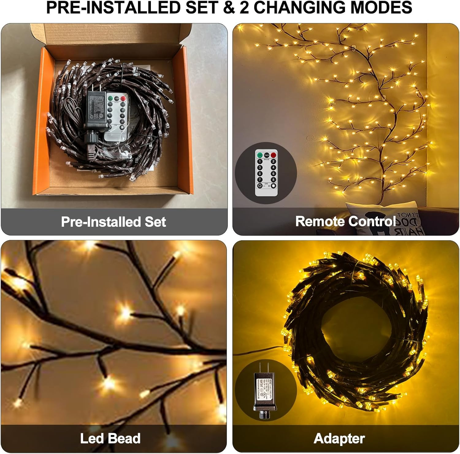 2PCS Twinkling Willow Vine Lights with Remote for Room Decor, 7.5Ft