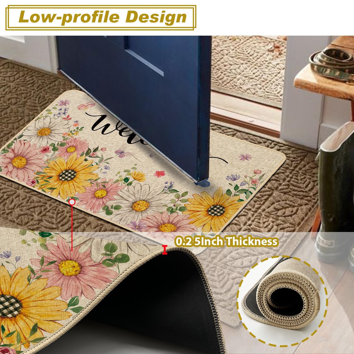 Baccessor Spring Summer 1’5″ x 2’5″ (Rectangular), Sunflower Daisy Welcome