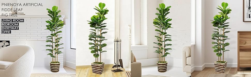 Artificial Fiddle Leaf Fig Tree Indoor with Woven Basket – 5ft Tall Fake Tree