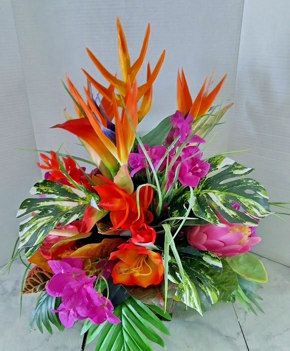 Artificial tropical floral arrangement (ROUND)