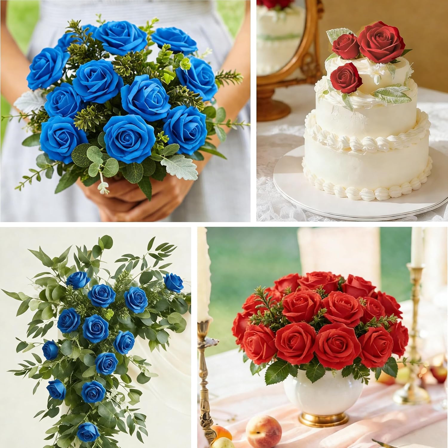 Red Artificial Rose Flowers Fake Flowers with Stem Red Foam Fake Roses for DIY W