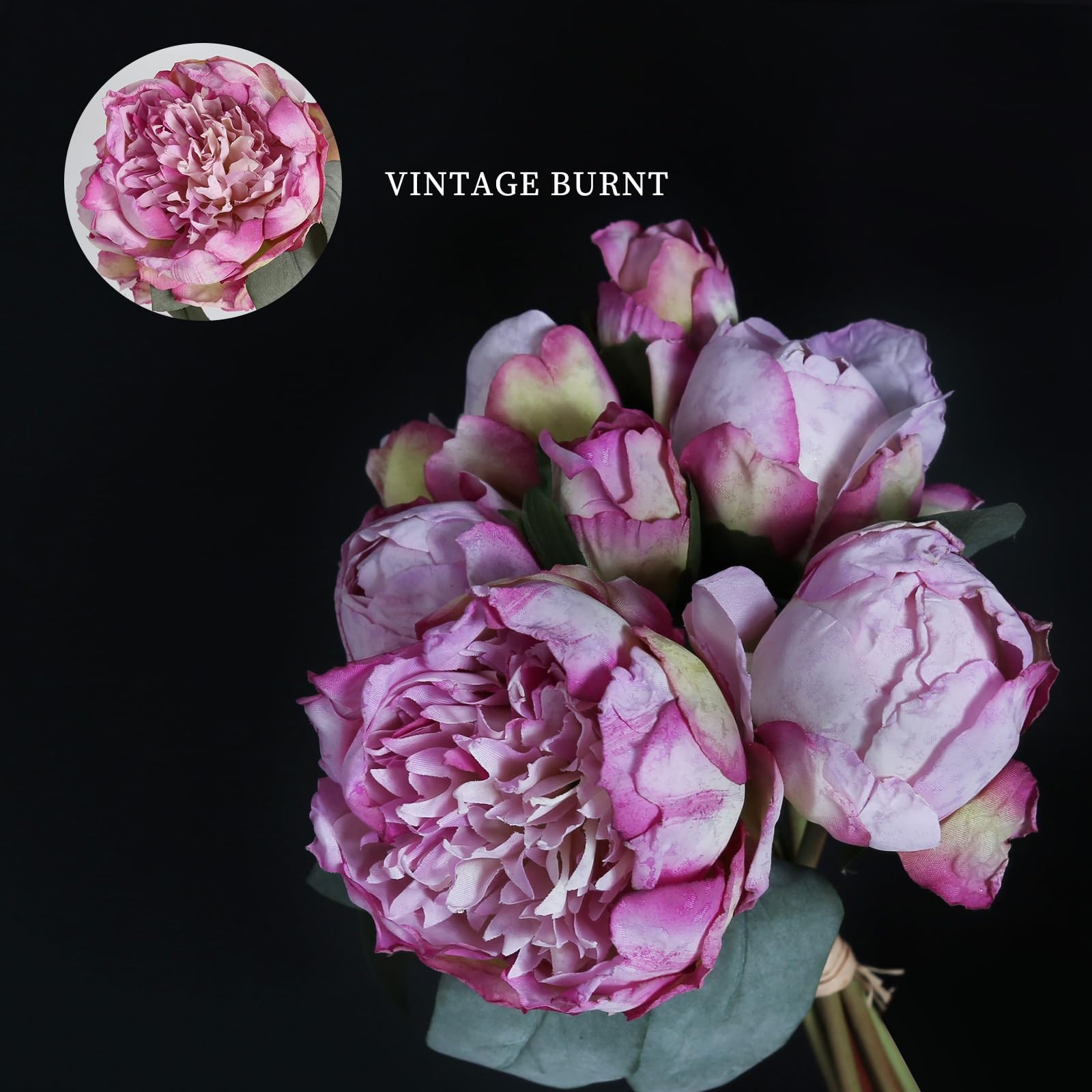 Purple Artificial Peony Flowers 2 Bouquets – Silk Peonies With Stems for Deco…
