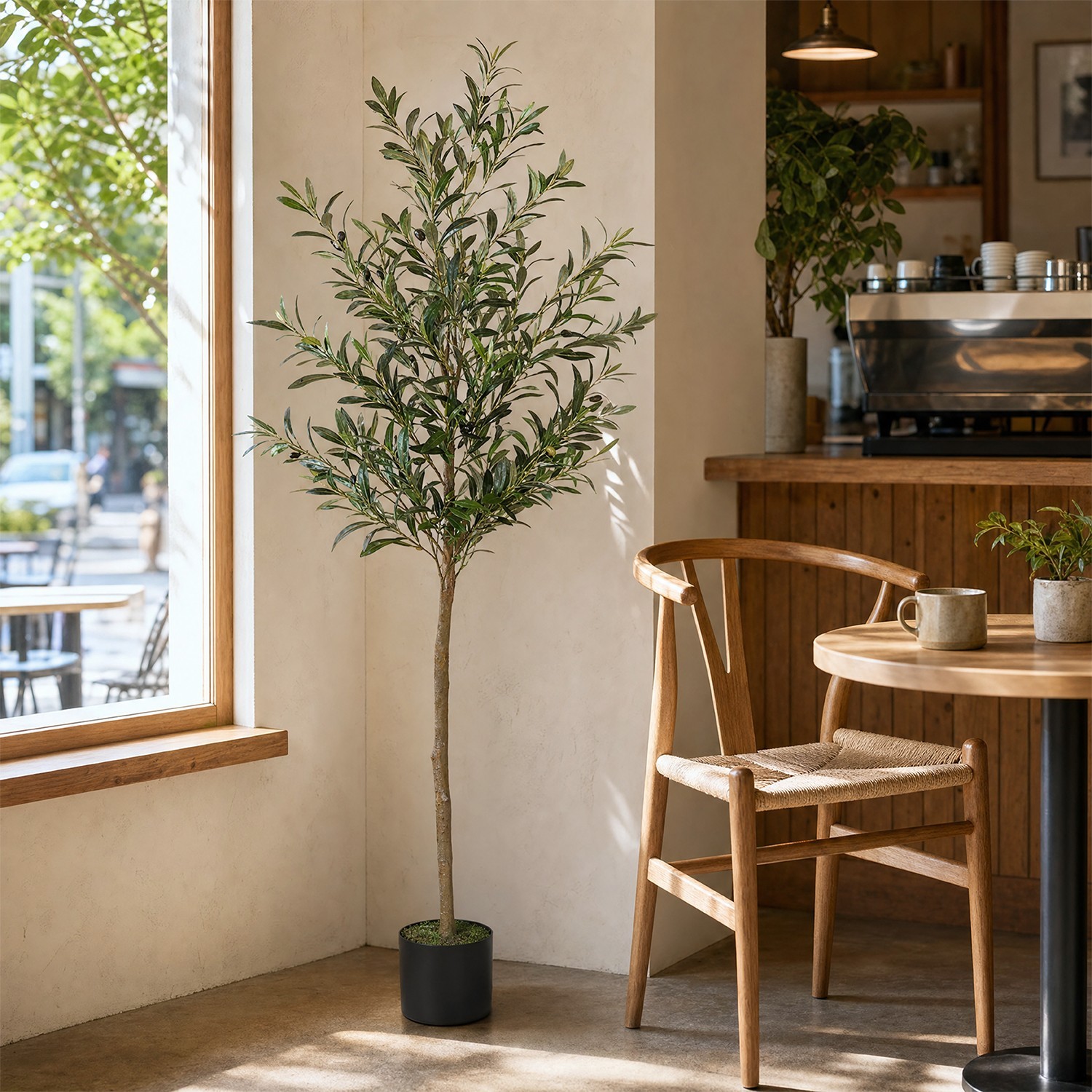 180cm Detachable Artificial Olive Tree Tall Potted Green Plant for Home Decor