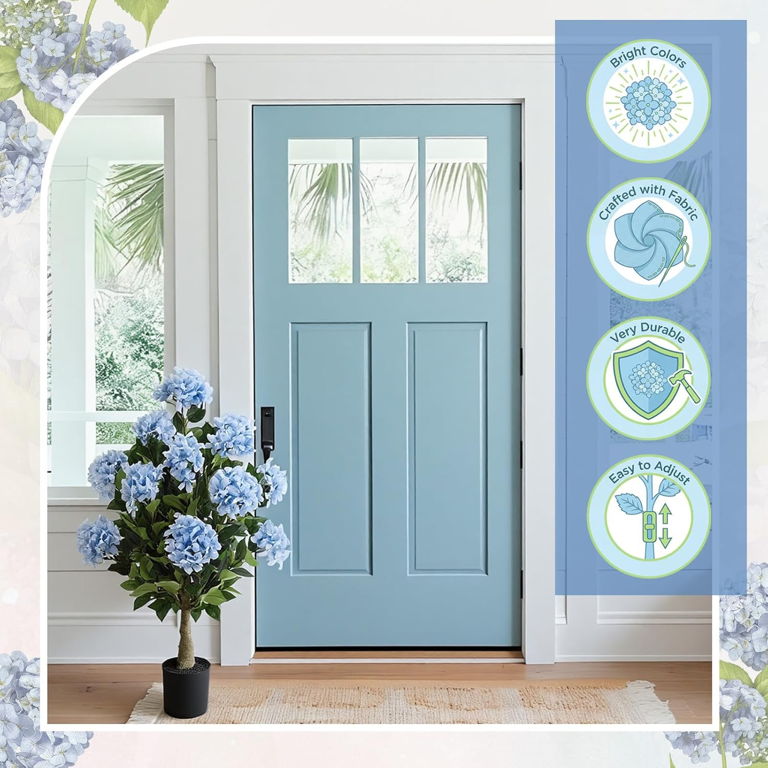 3Ft Blue Artificial Hydrangea Tree – 2 Pack UV Resistant Faux Silk Plant