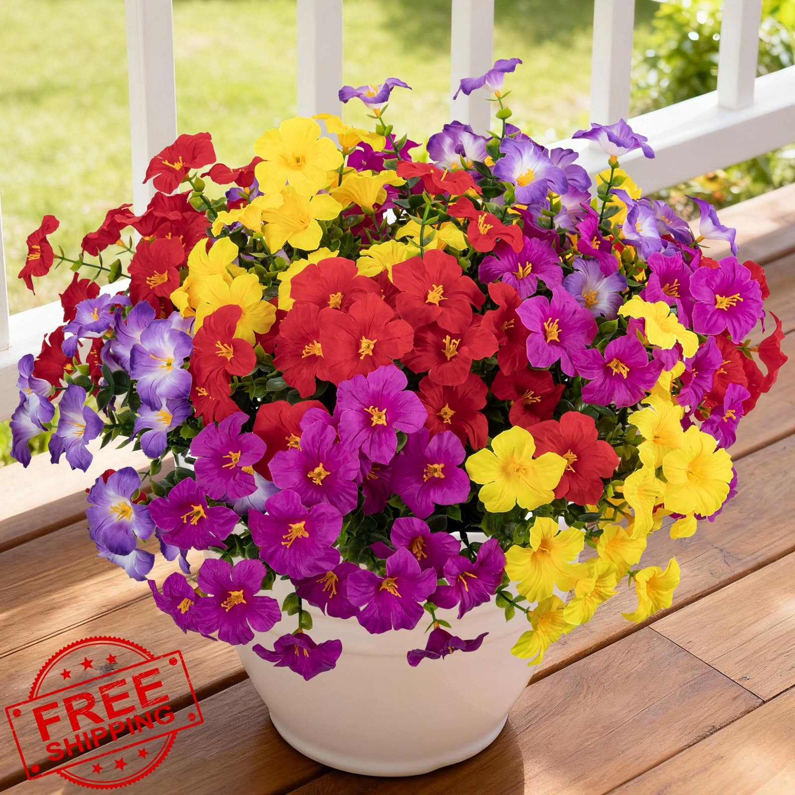 ALOXA Artificial Flowers Red Fuchsia Light Purple Yellow 12 Bundles