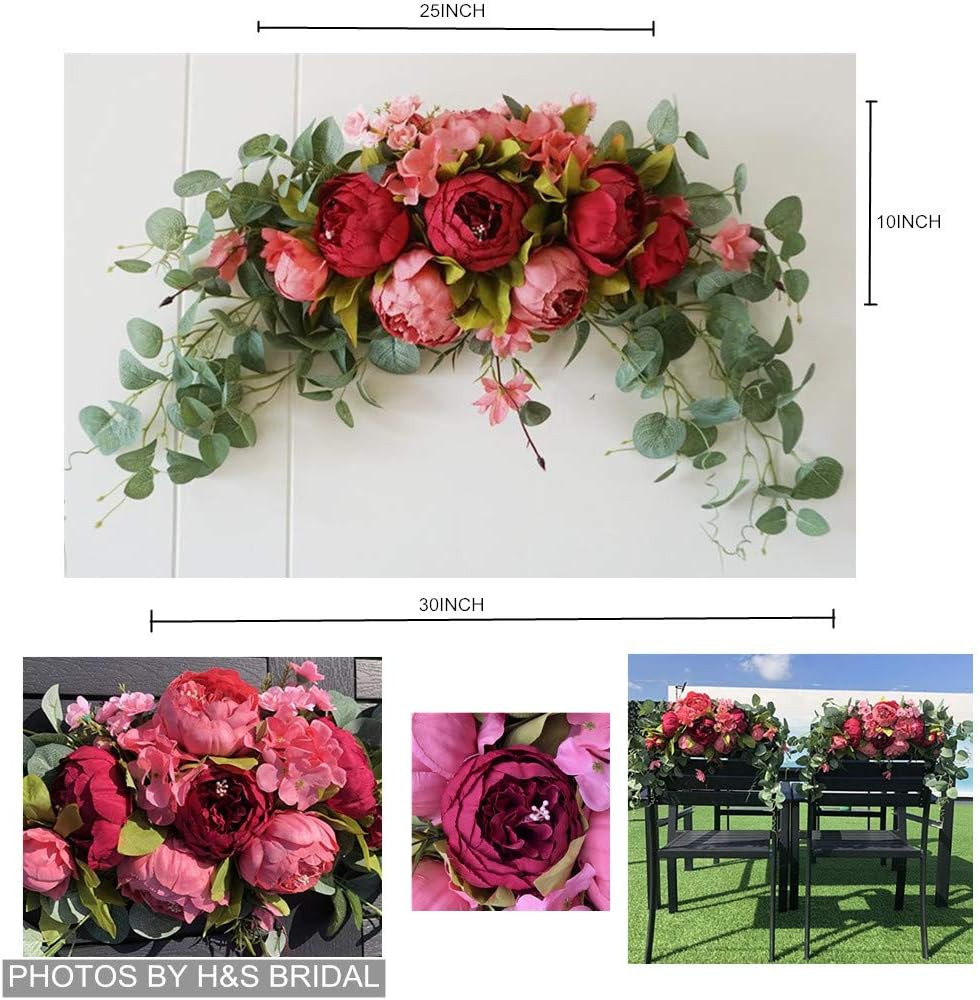 Rustic Wedding Arch Floral Swag – 30″ Artificial Roses & Sunflowers Wreath