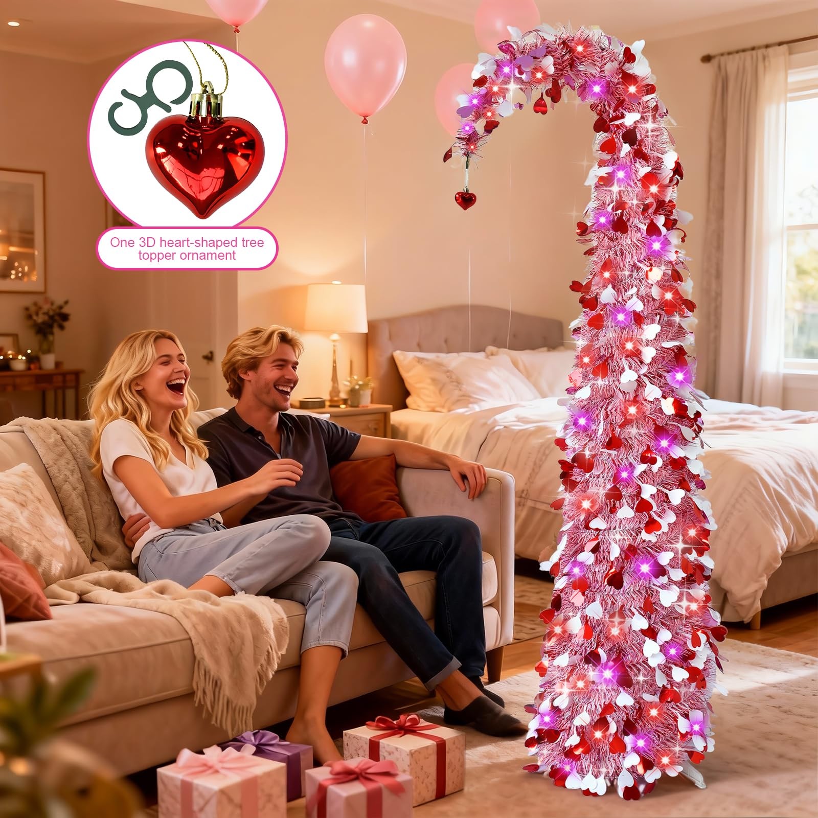 5 Ft Valentines Day Tree,Valentines Day Decorations,Pink Heart Tree with Ligh…