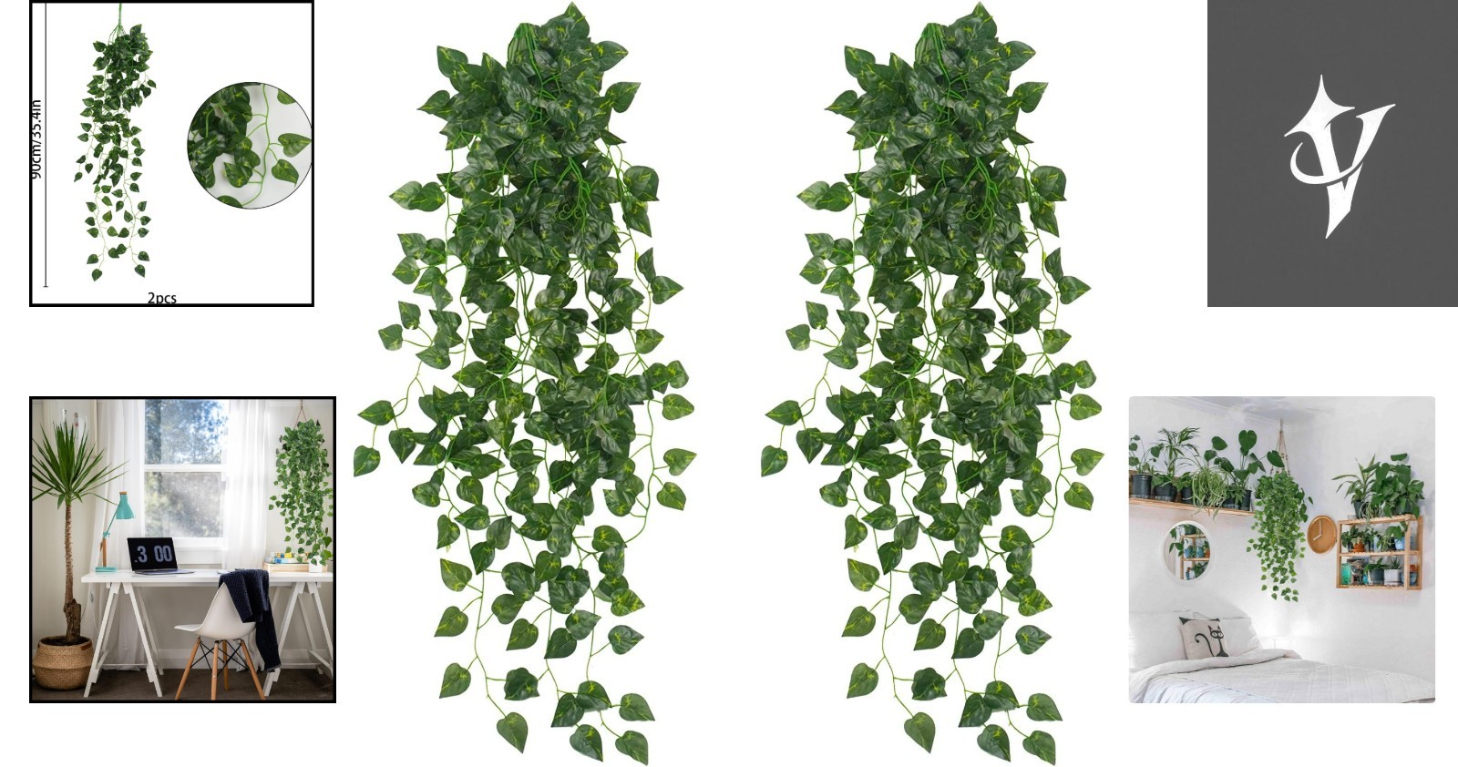 2Pcs 3.1ft UV-Resistant Artificial Hanging Ivy for Lush Indoor & Outdoor Decor