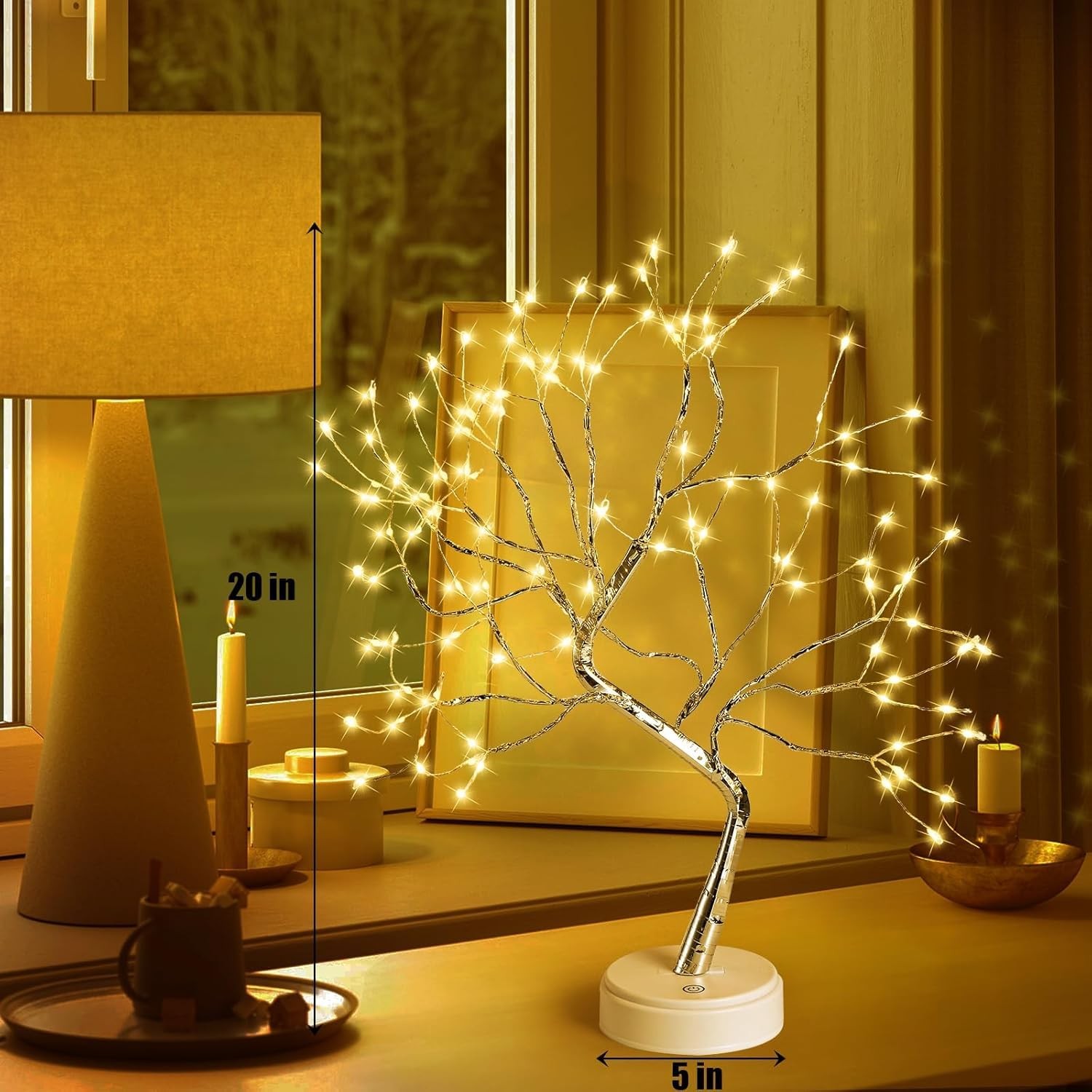 Fairy Light Spirit Tree,20″ Tabletop Bonsai 108 LED Tree Light, USB or Batter…