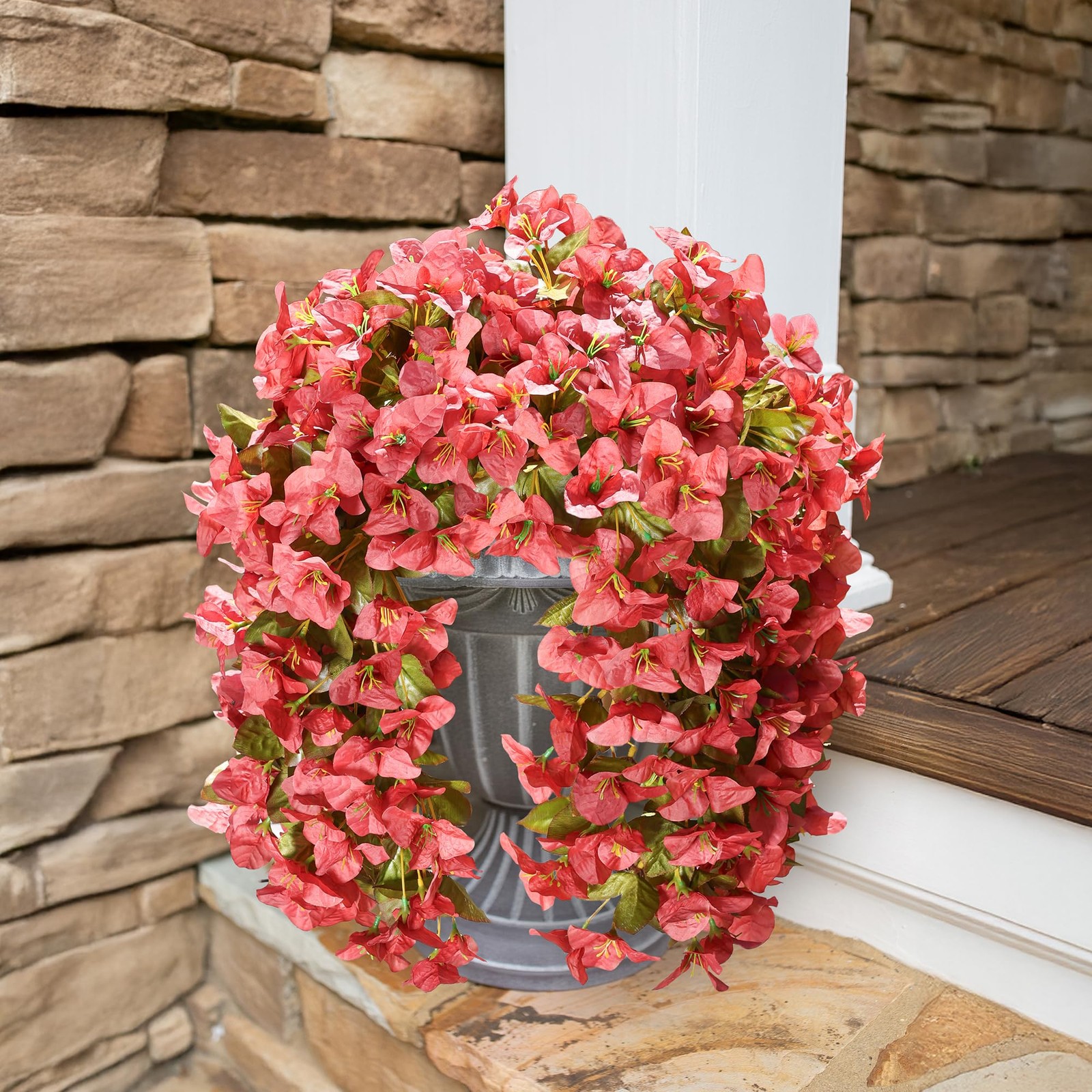HyeFlora Bougainvillea Artificial Hanging Flowers Red 2pcs Silk UV Resistant