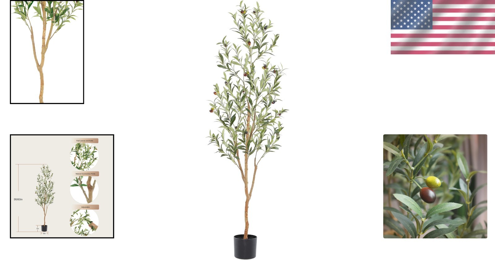 Artificial Olive Tree – Natural Wood Trunk, Silk Leaves