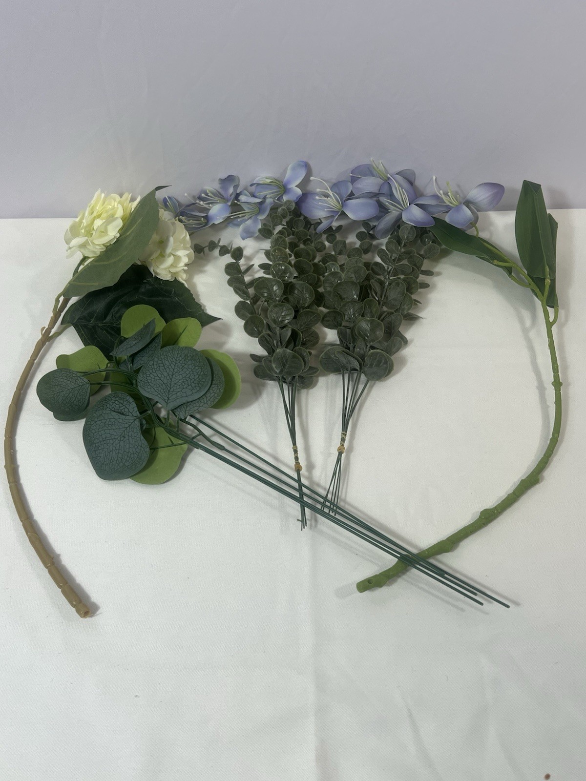 Set Of Assorted Artificial Floral Stems Hydrangea Blooms & Eucalyptus