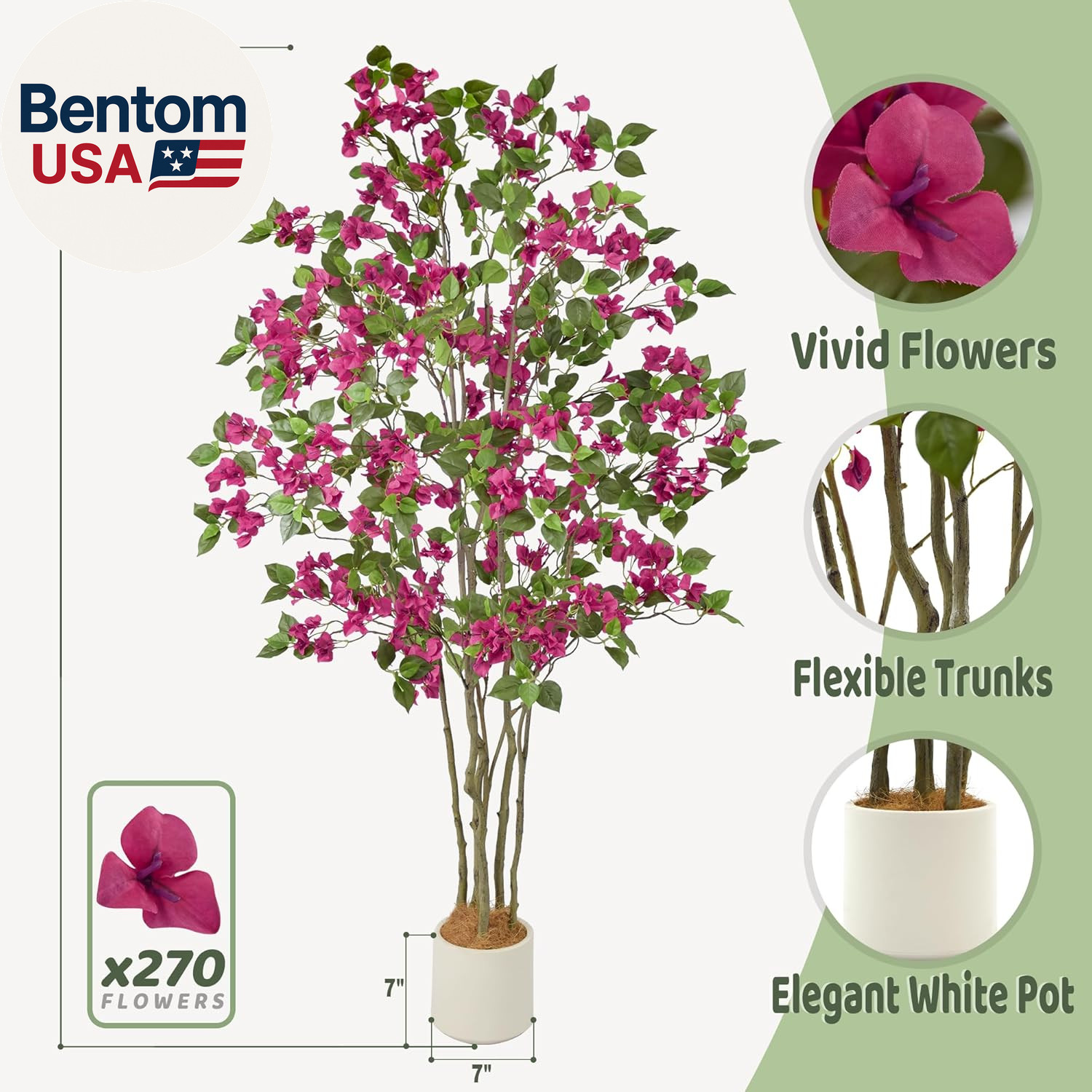 Artificial Purple Bougainvillea Tree 6FT with 270 Flowers & White Planter Realis