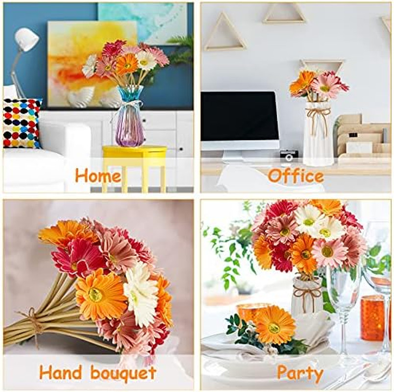 18 Pcs Artificial Gerbera Daisies Flowers 15 in Pink and Orange Fake Daisy Bouqu