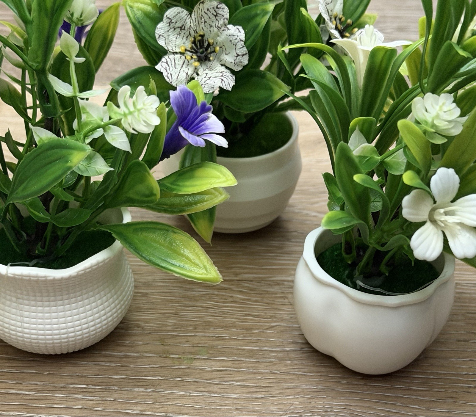Set of 3 Artificial Flower & Greenery Plants in White Pots – Home Décor (SKU 001