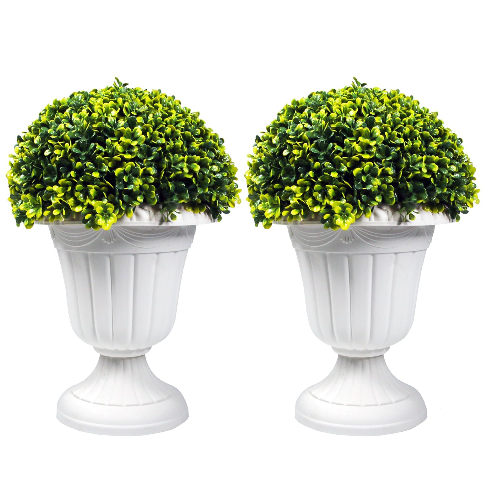 2 PCS 17″ Artificial Plastic Boxwood Ball Tree, Faux Potted Decorative Topiar…