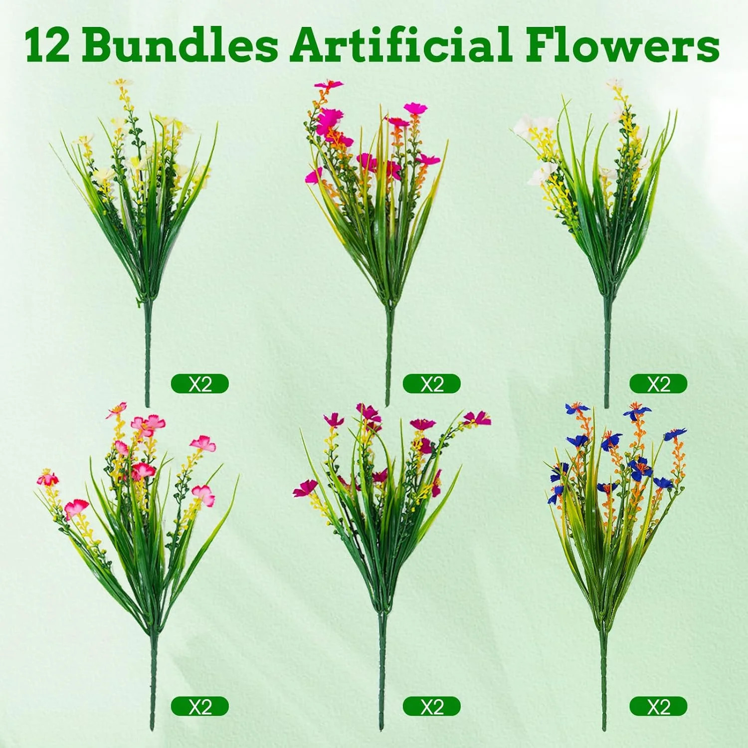 12 Bundles Artificial Outdoor Flowers Fake Silk Plants Spring Decoration Indoor