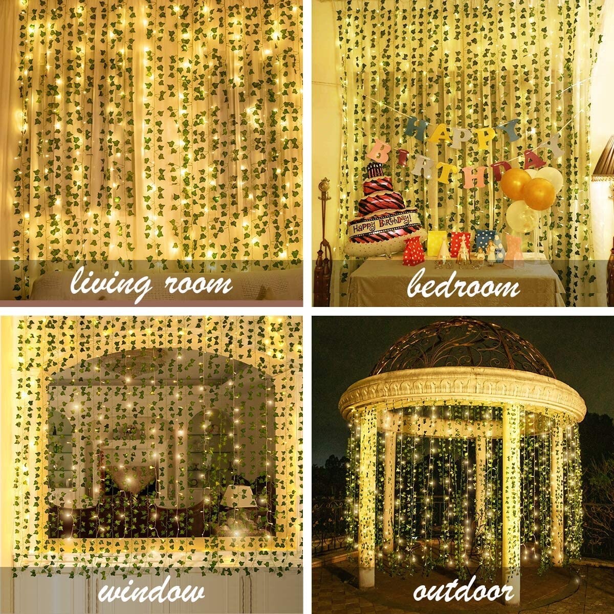 Illuminated Artificial Ivy Tapestry Hanging 84ft 12 pack 80 LED String Lights