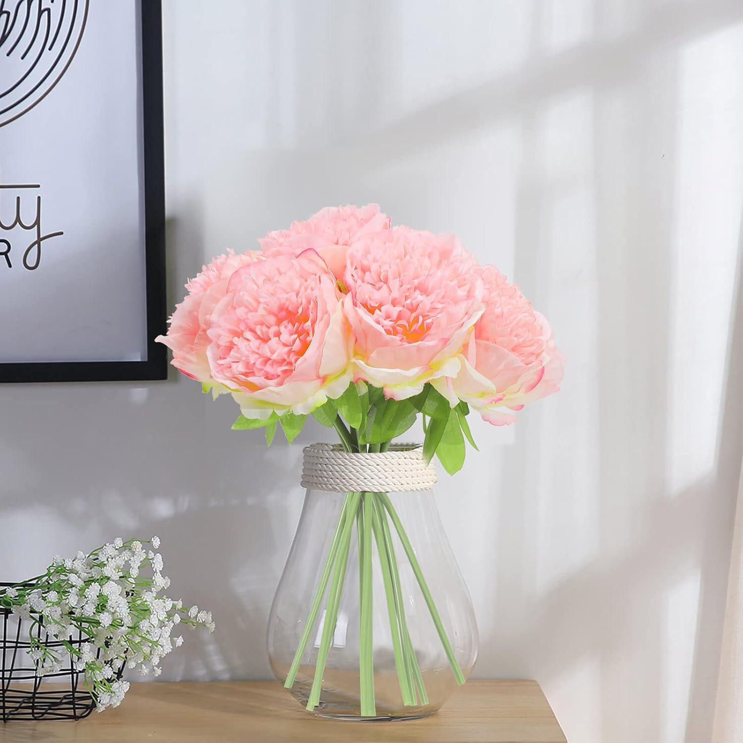 2 bunches of 10 artificial peony silk flowers Party Decoration (milky white)