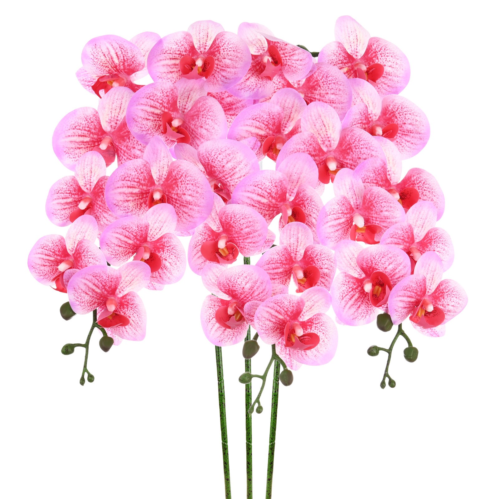 3-Pack Artificial Orchid Flowers 9 Large Petals for Home[Rose Red White]
