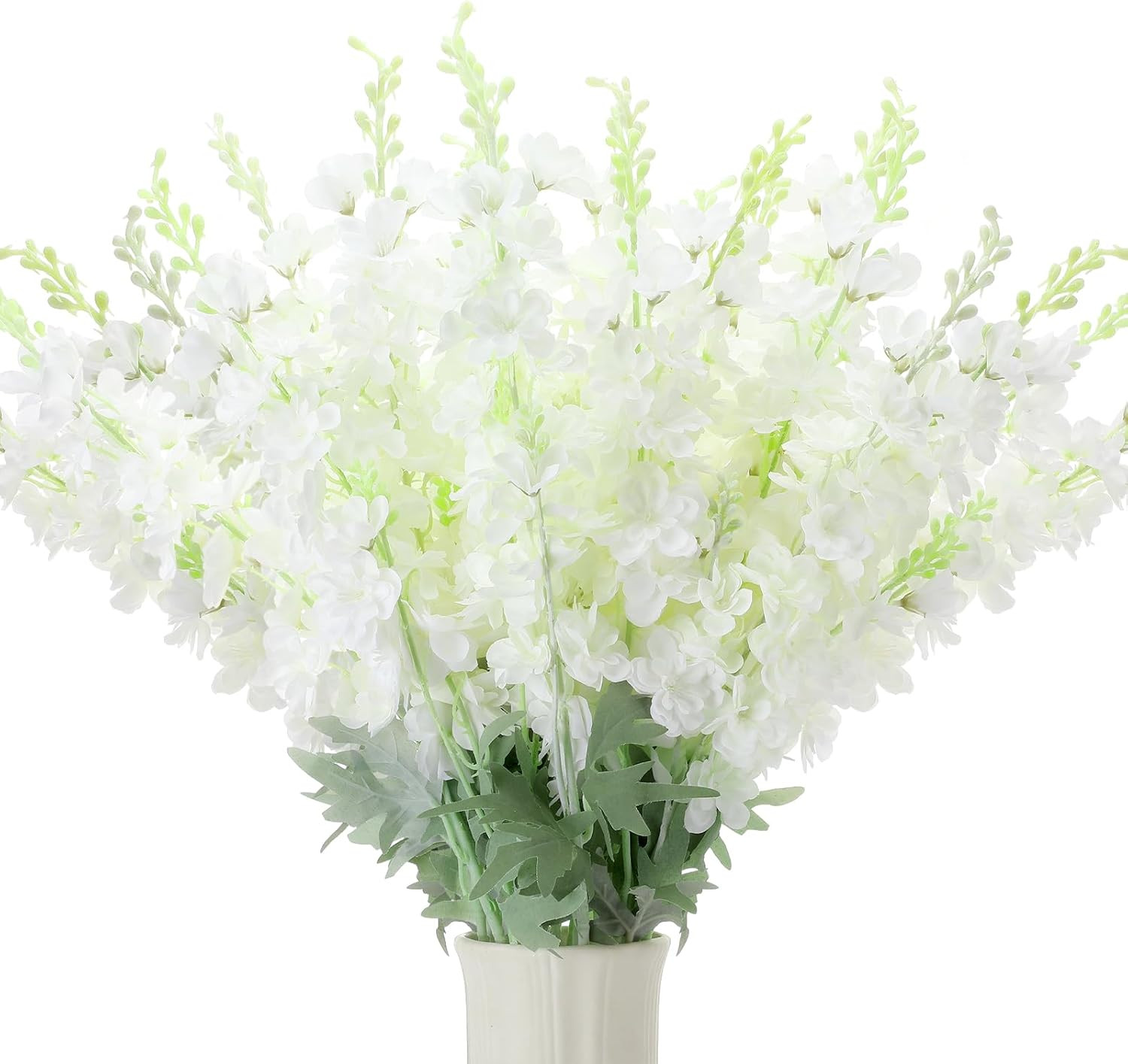50 Pcs White Delphinium Faux Silk Flowers for Wedding & Home Decor