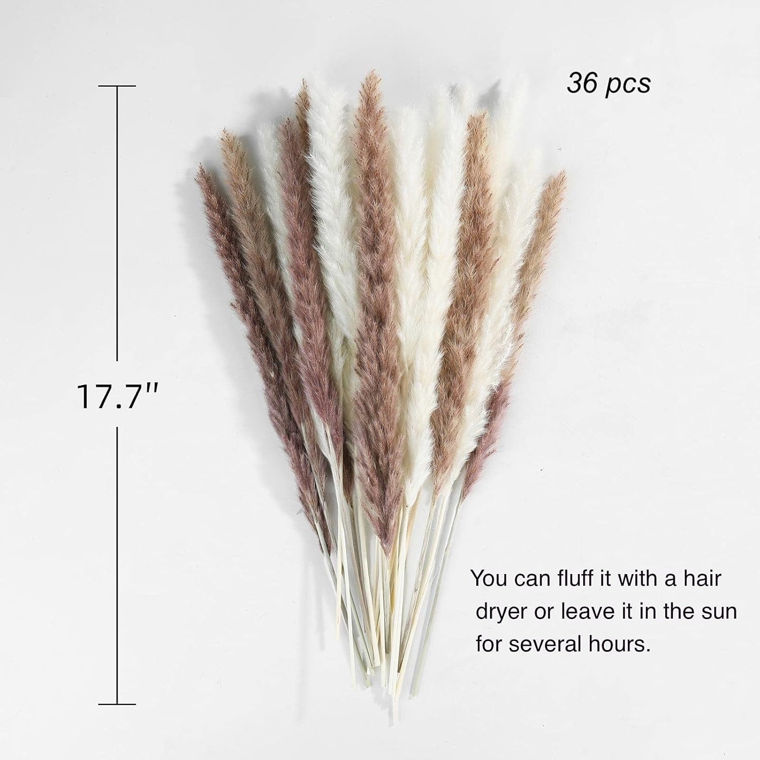 30 Pcs Natural Pampas Grass – Fluffy & Stylish 17.7 Inch Decorating Bouquets