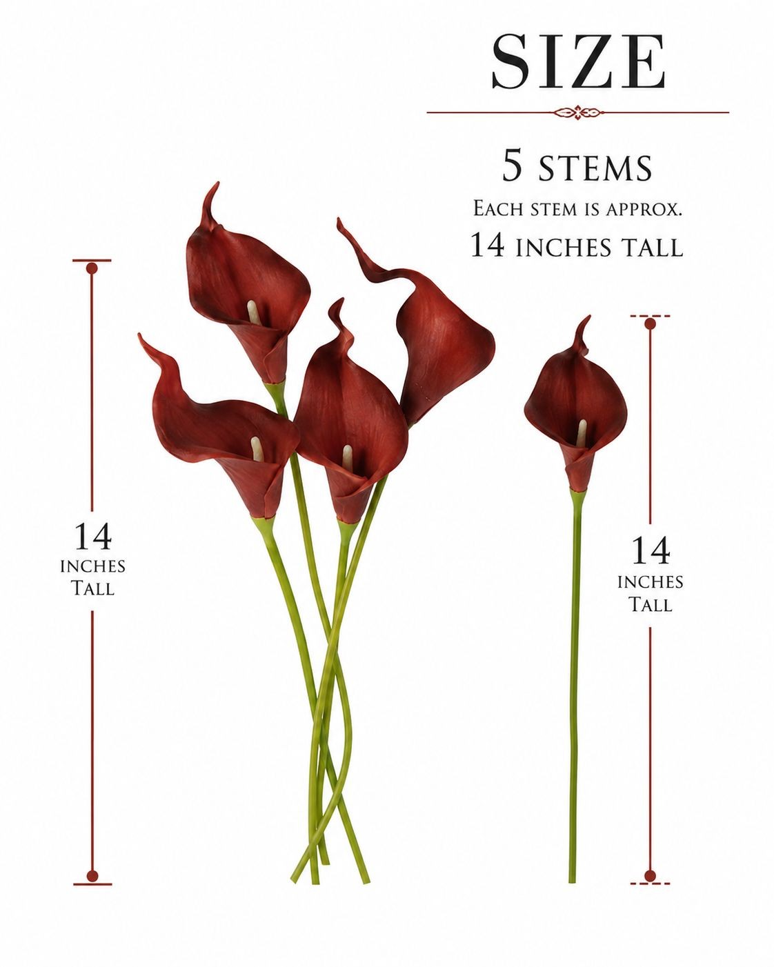 Burgundy Calla Lily Stems Faux Floral Bouquet Wine Red Flowers 5 Stem Bunch Mood