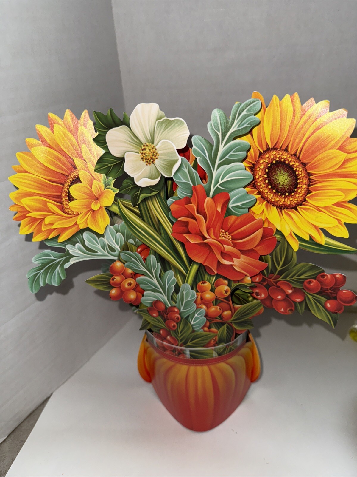 Fresh Cut Paper Flower Arrangement Thanksgiving Fall Autumn Cottage Decor