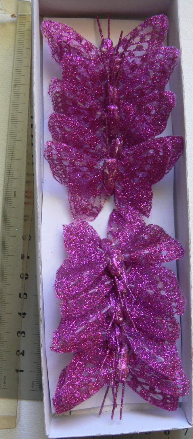 BUTTERFLY Pack 12 Piece FUCHSIA – 40x65mm – Antennae’s + Stem 12cm long – KSCRT