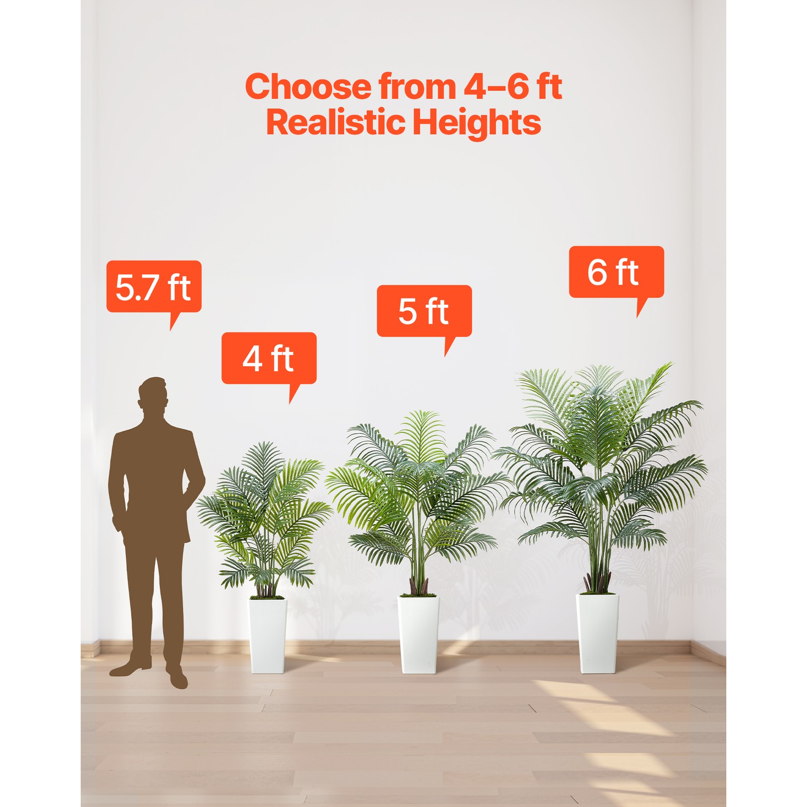 Uimoso Set of 2 Indoor 4ft Artificial Areca Palm Trees with White Pots