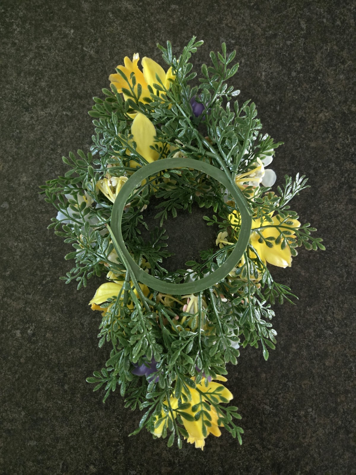 Vintage Pair Of Fake Artificial Flower Floral Candle Ring Blue Yellow Cream