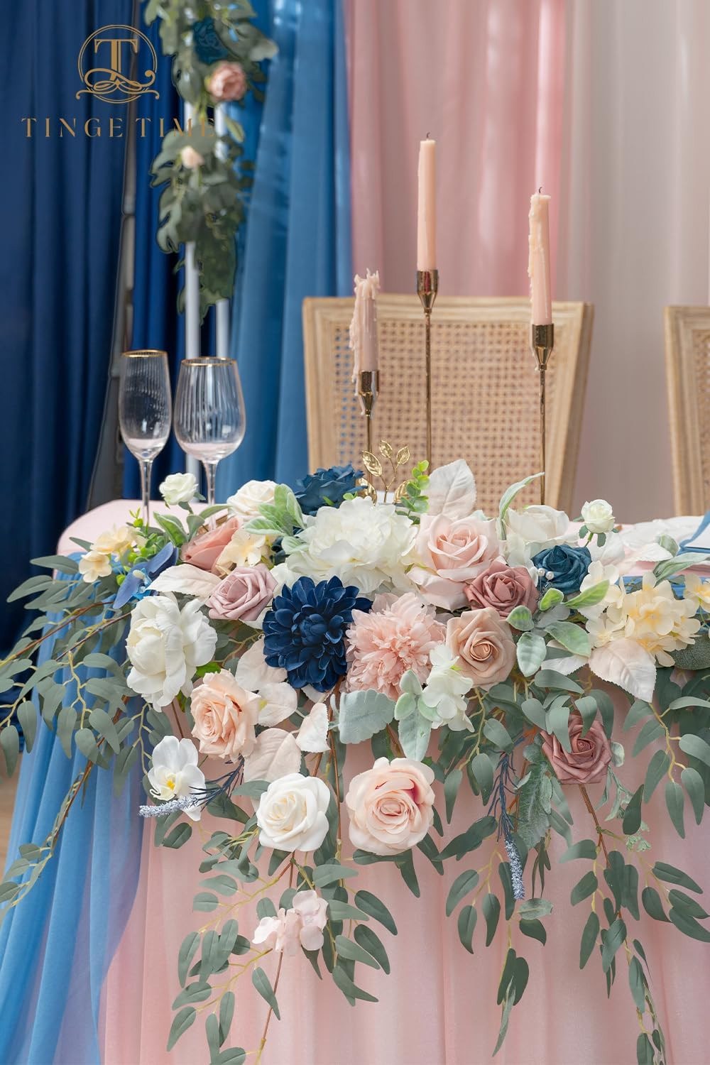 Dusty Rose & Navy Blue Flower Swag Set for Wedding Sweetheart Table Decor