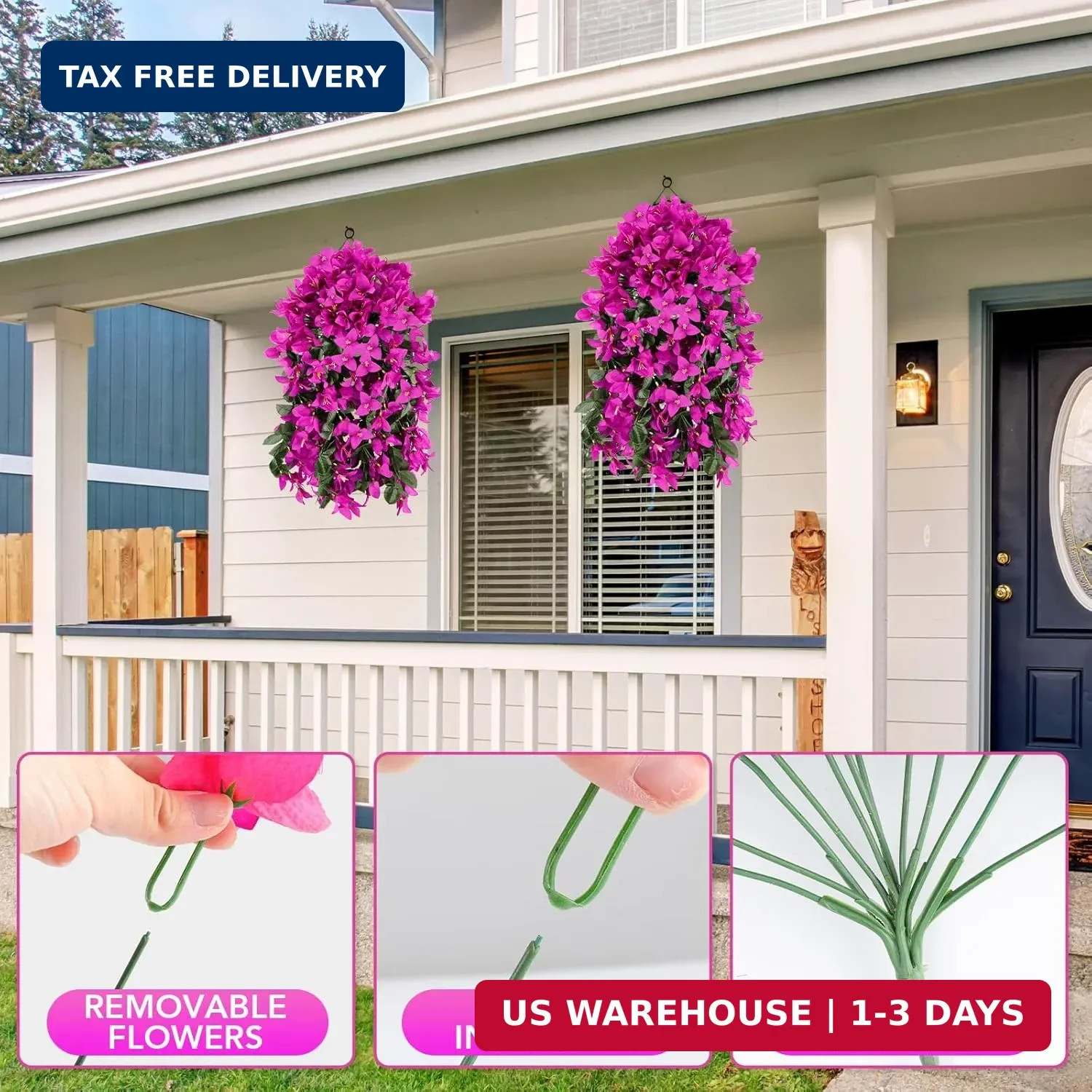 Alotiki Artificial Bougainvillea Flowers for Outdoor Plant,4 pcs Faux Hanging Fl