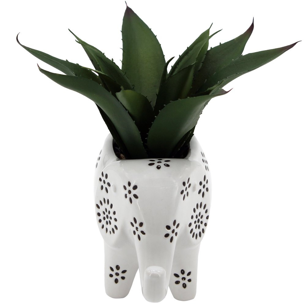 Artificial Agave Plant in Elephant White Cerarmic Planter Vessel Home Decor