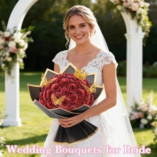 DIY Glitter Roses Bouquet 24 Pcs Red Artificial Silk Flowers for Birthday