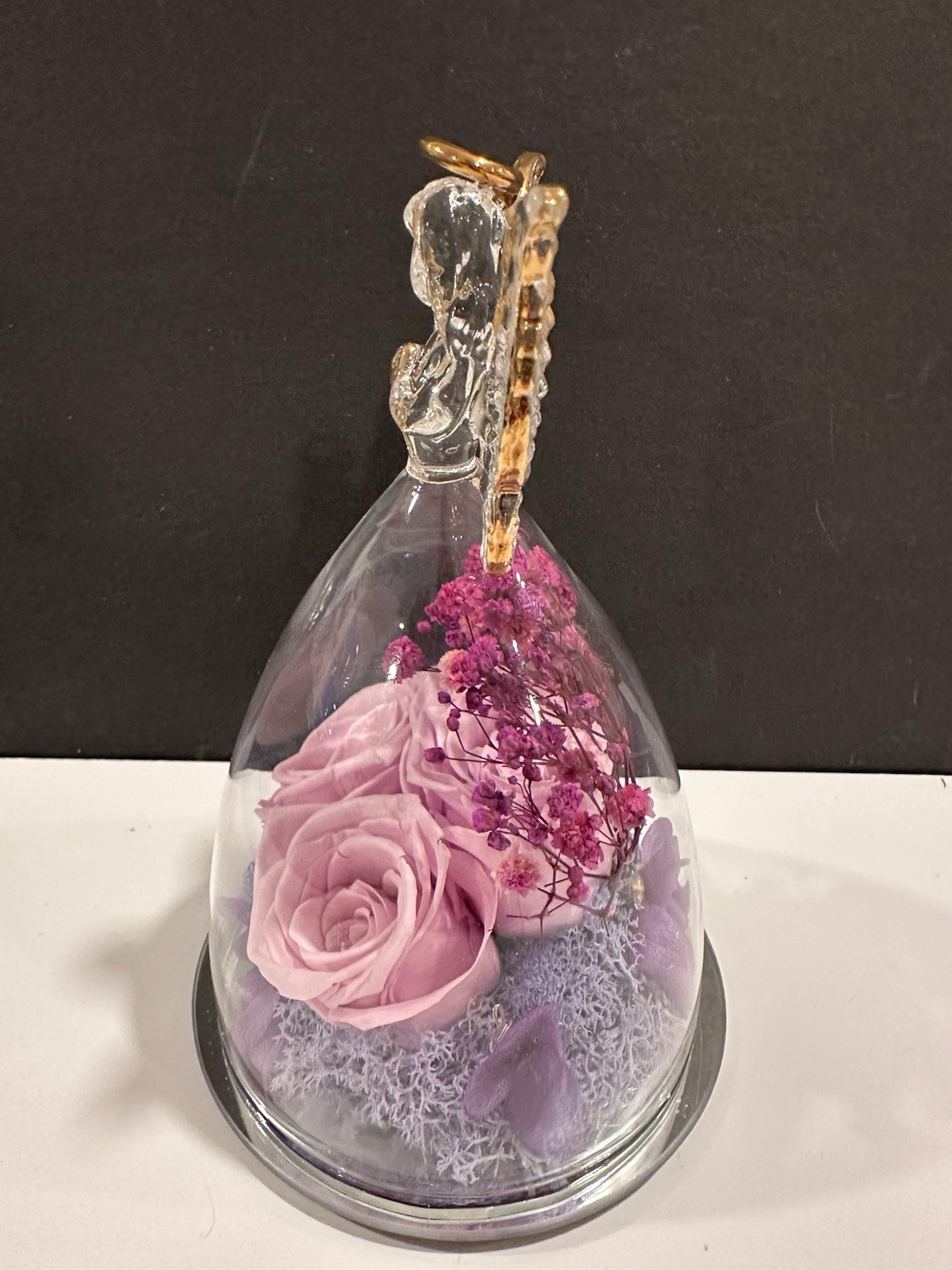 Angel Rose Eternal Love Preserved Roses in Glass Angel Lights Up~New in Gift Box