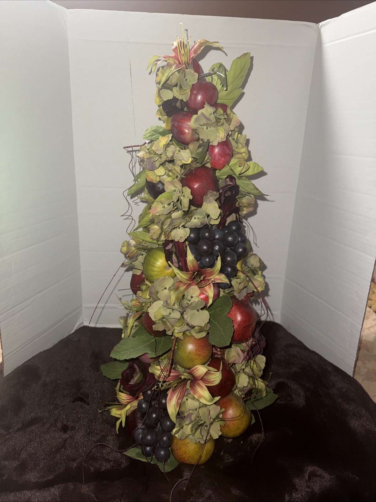 fruit topiary table decor 25″ ,Lilies , Silk Flowers , fall decor, faux fruit