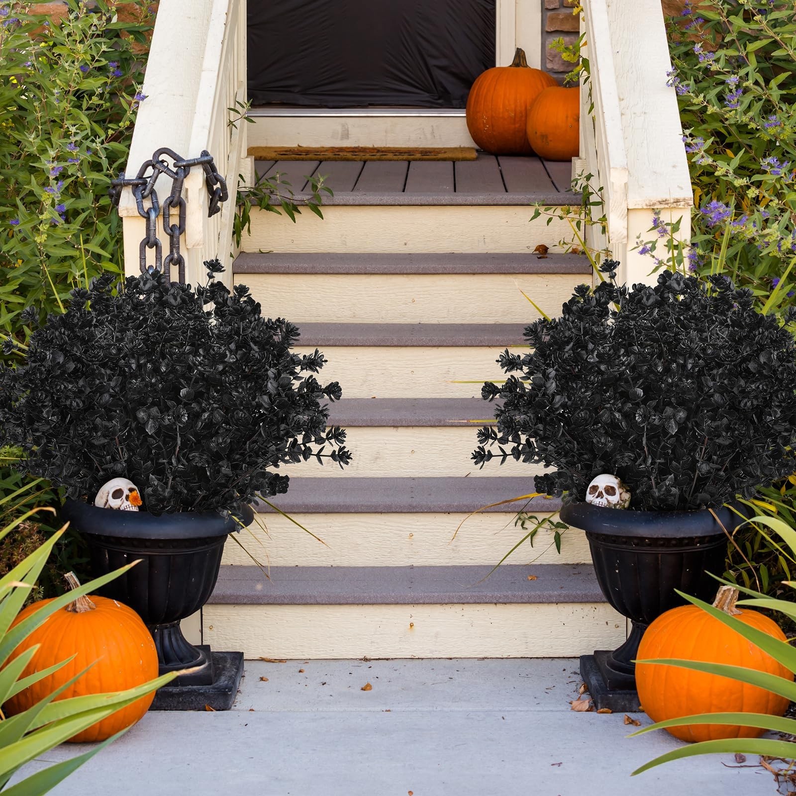 12 Bundles Black Artificial Flowers – No Fade Faux Plants for Halloween Decor, I