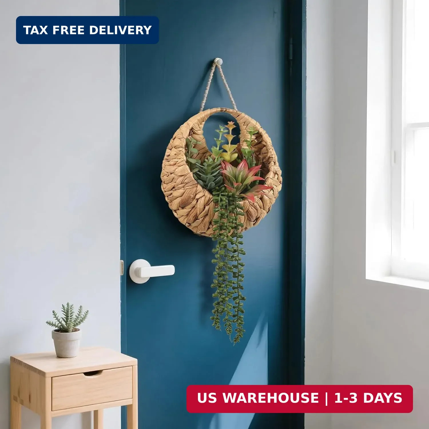Fake Plants Hanging Artificial Succulents Plants in Woven Basket, Faux String of