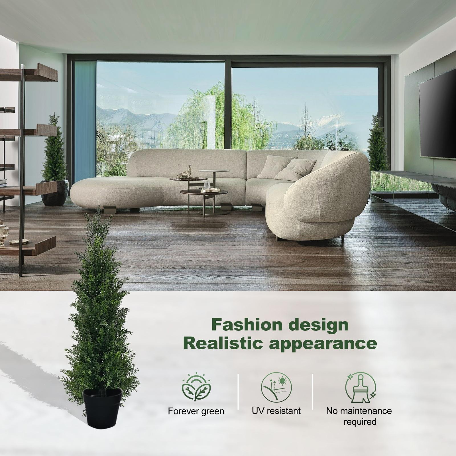 3/4FT Faux Cedar Topiary 2-Pack, UV-Resistant Evergreen Trees with Base Plante